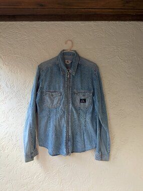 Calvin Klein, denim, long sleeve, zipper front, collar shirt Vintage Streetwear